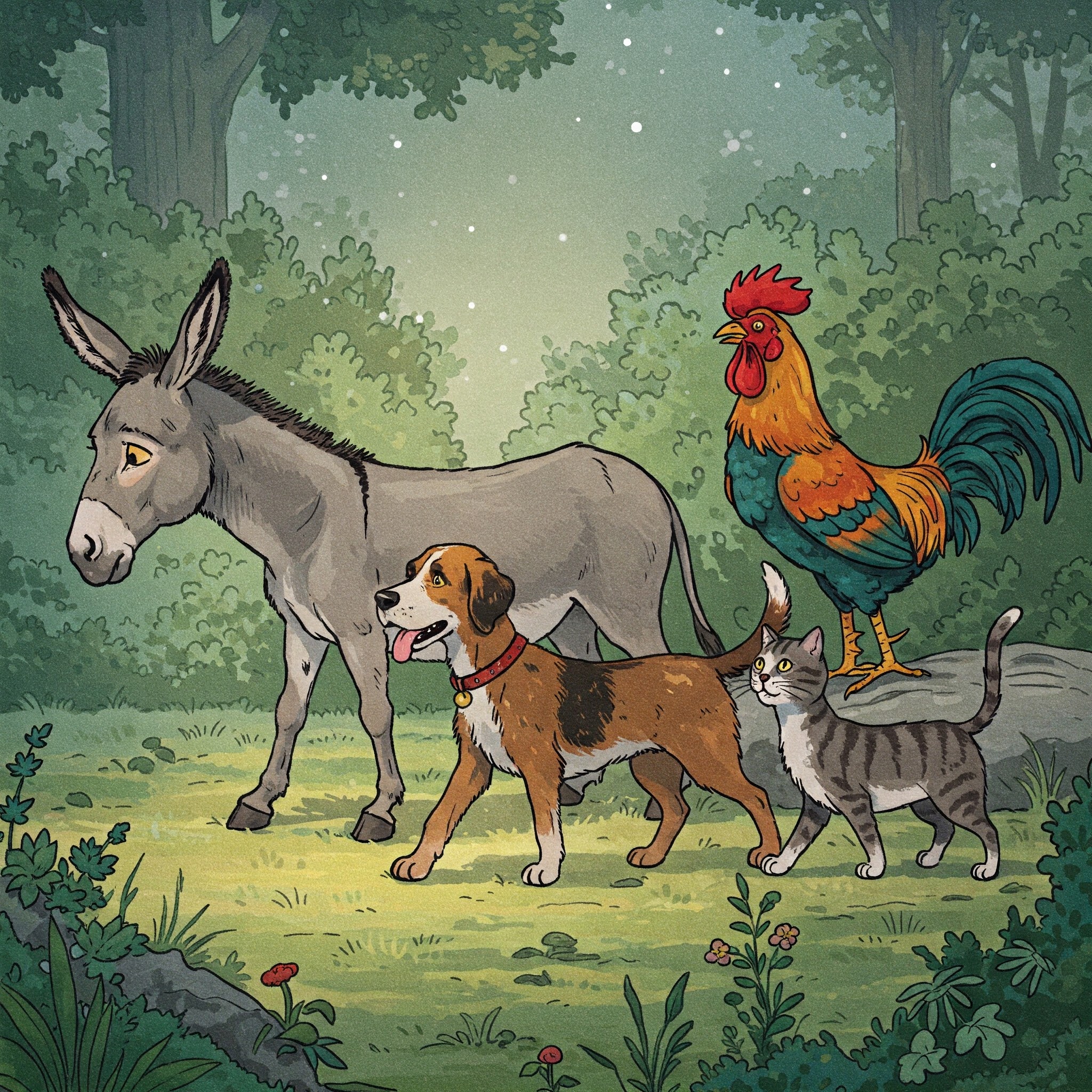 Illustration zu Die Bremer Stadtmusikanten